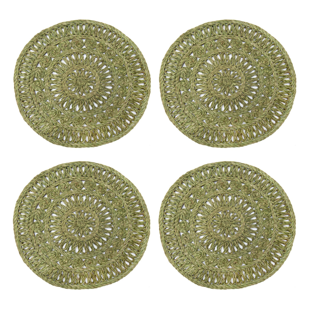 Circolo Abaca Round Placemat in in Olive Green, Set of 4
