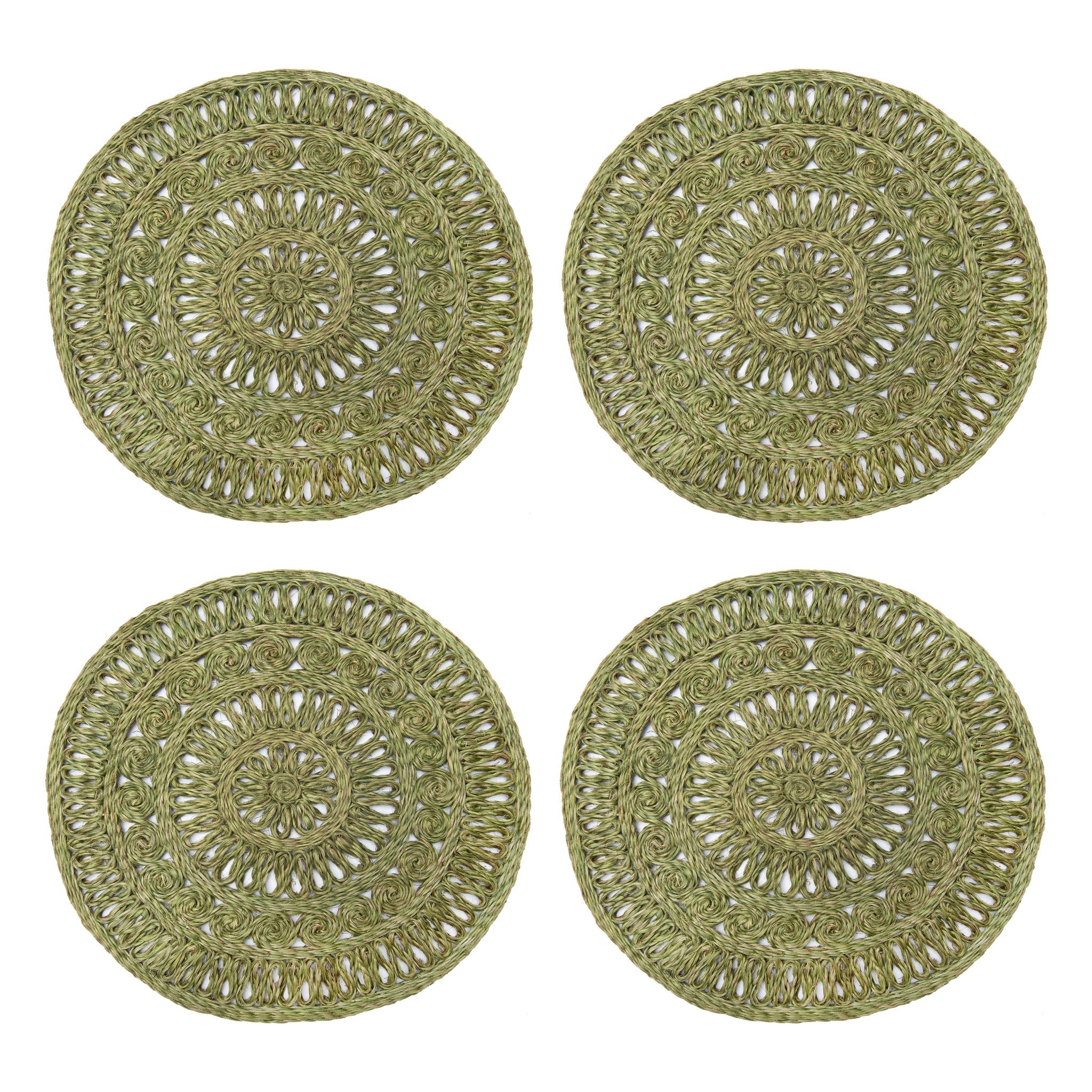 Circolo Abaca Round Placemat in in Olive Green, Set of 4