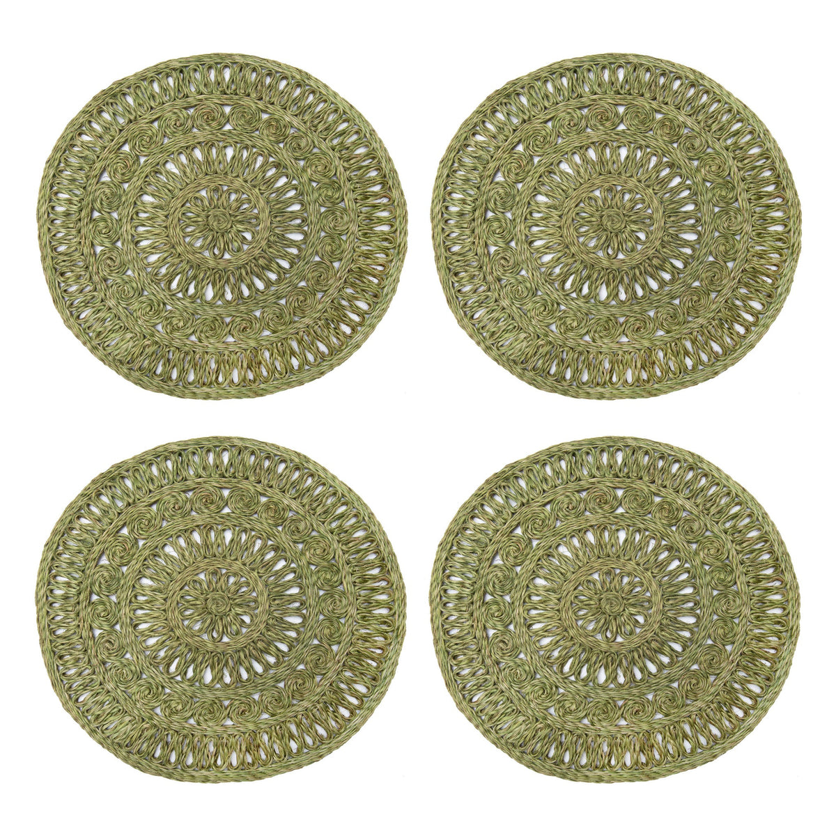 Circolo Abaca Round Placemat in in Olive Green, Set of 4
