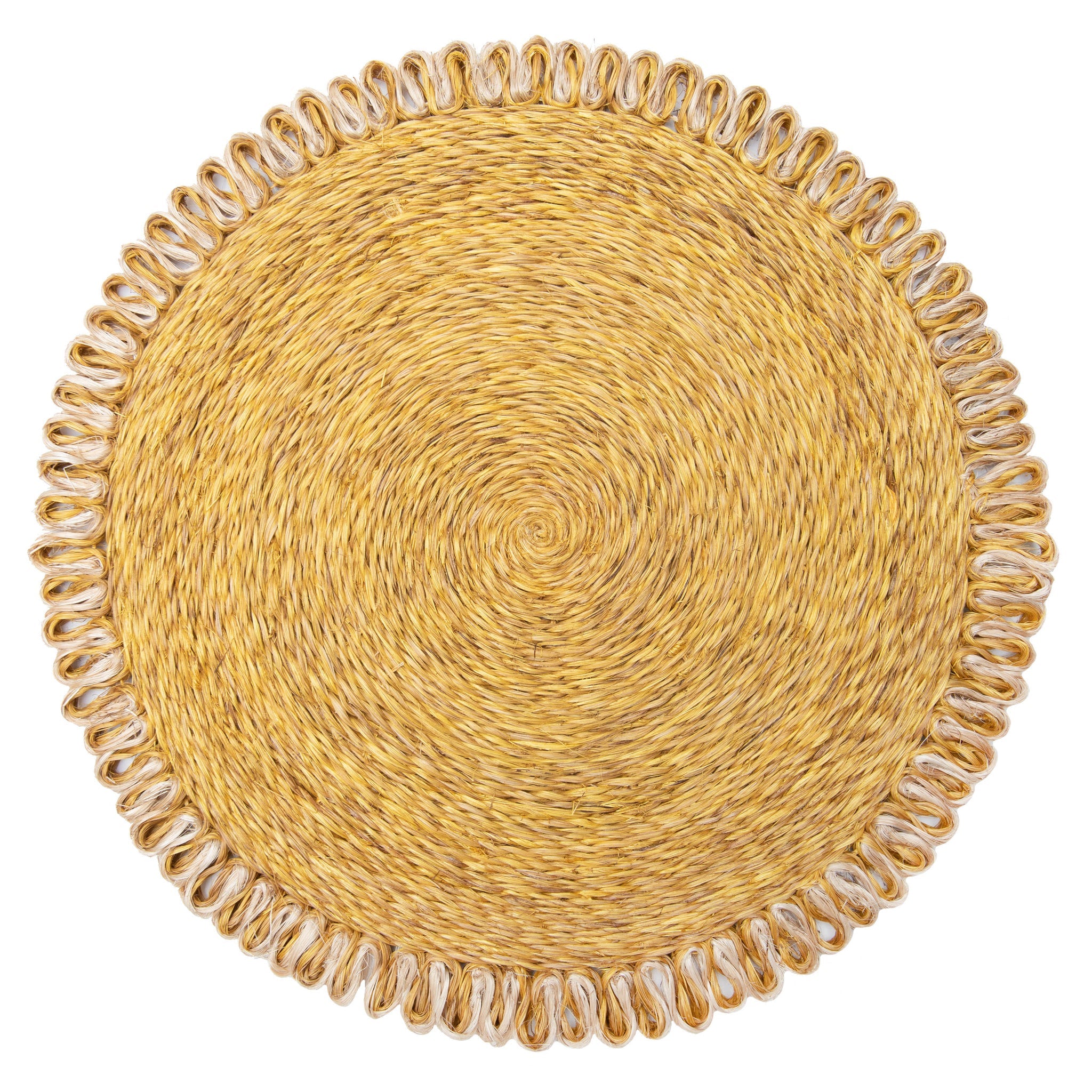 Loopy Abaca 15" Round Placemat in Mustard & Natural, Set of 4