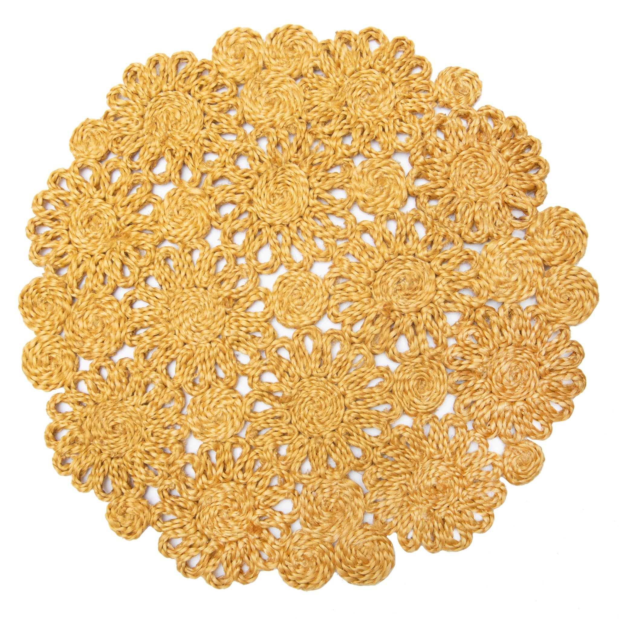 Daisy Jute 15" Round Placemat in Mustard, Set of 4