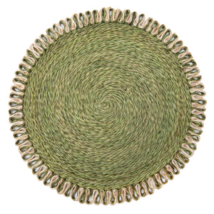 Loopy Abaca 15" Round Placemat in Olive Green & Natural, Set of 4