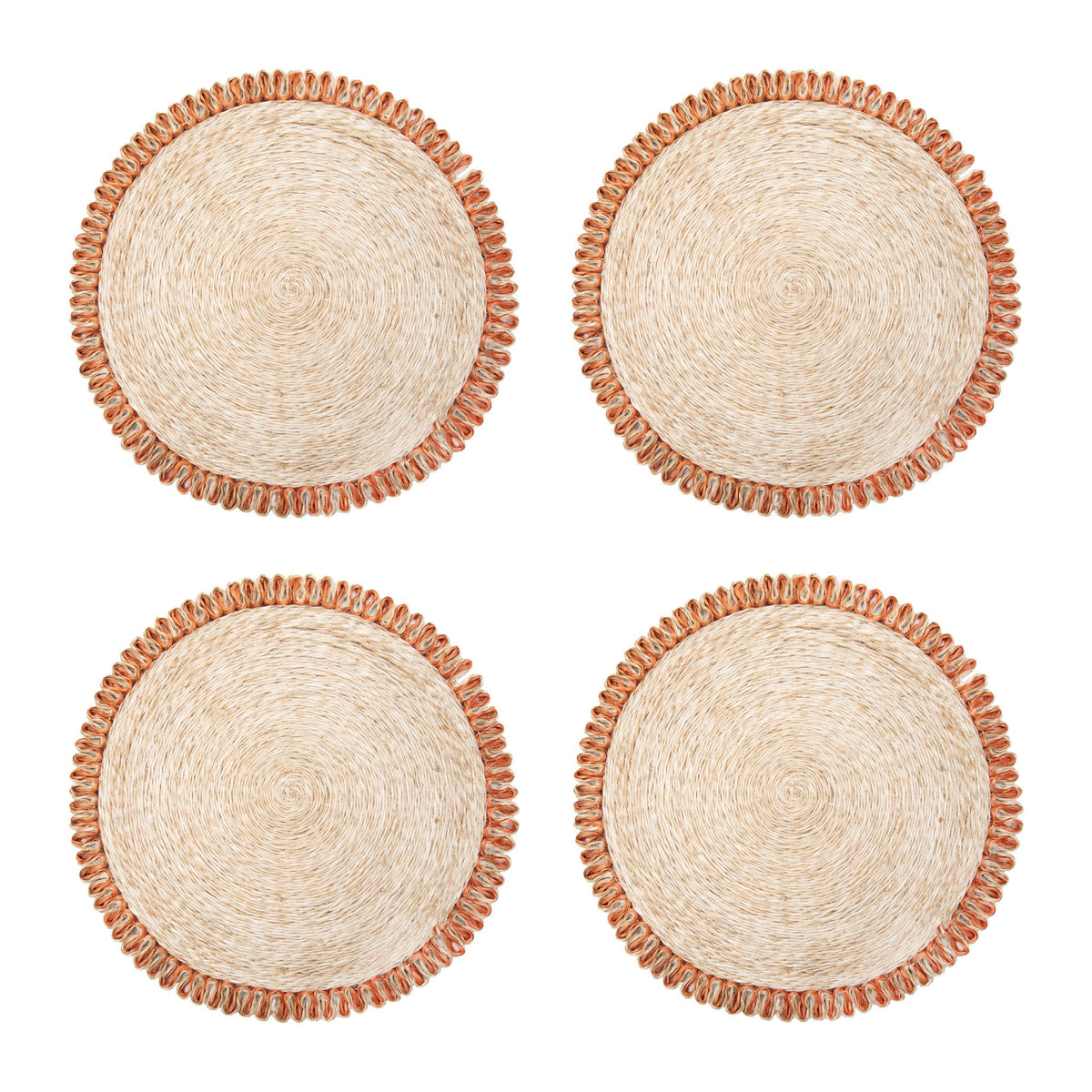 Loopy Abaca 15" Round Placemat in Natural & Navy, Set of 4