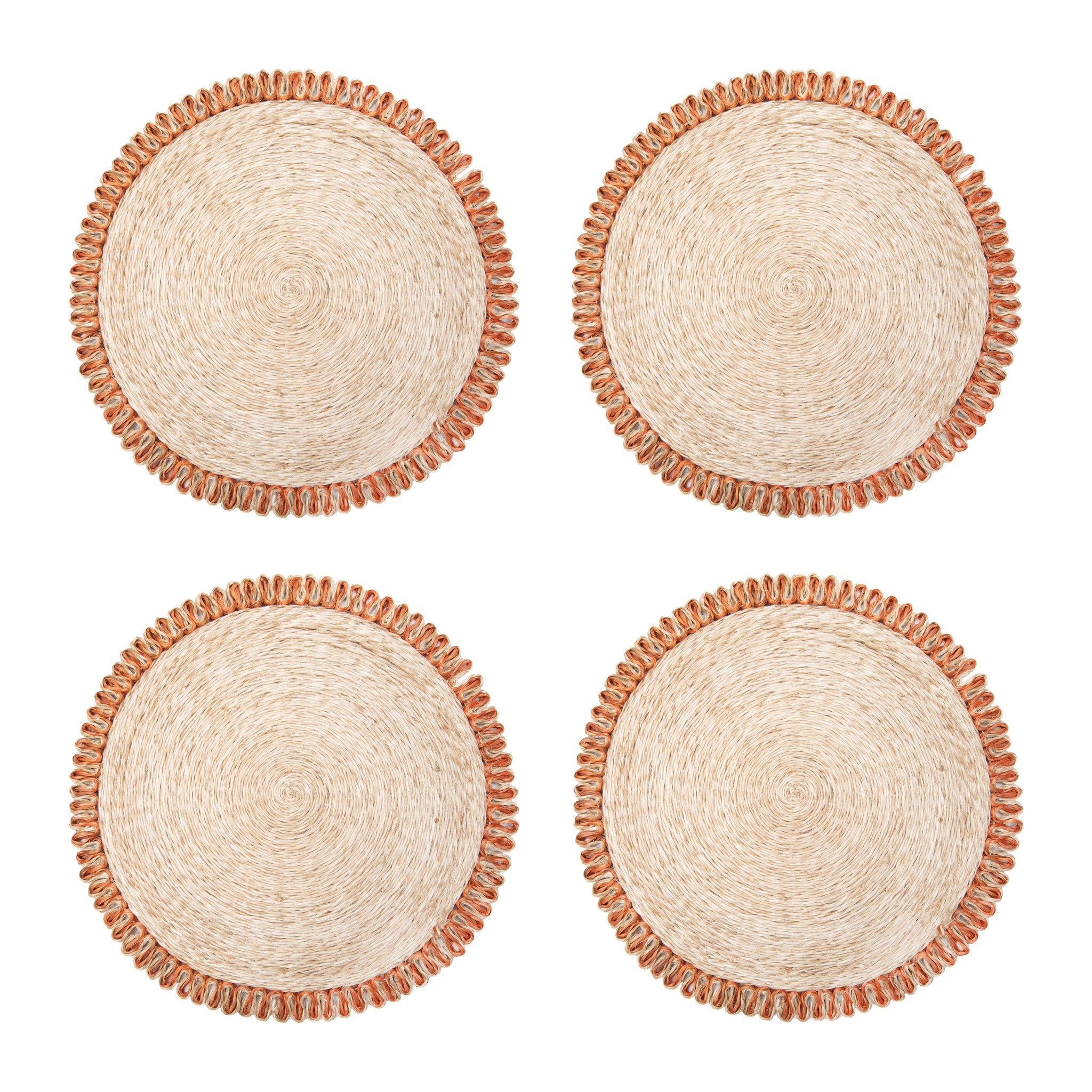 Loopy Abaca 15" Round Placemat in Natural & Navy, Set of 4