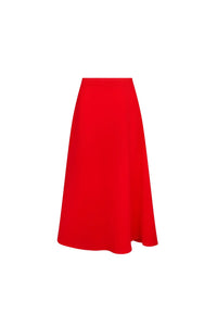 The Adele Skirt, cut on the circle from saturated red crepe with a clean waist and side seam zipper