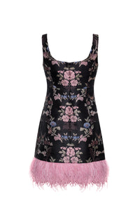 Carlie Mini Dress in Trellis Jacquard Black