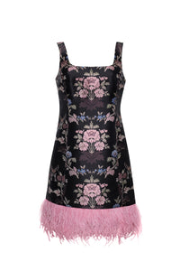 Carlie Mini Dress in Trellis Jacquard Black