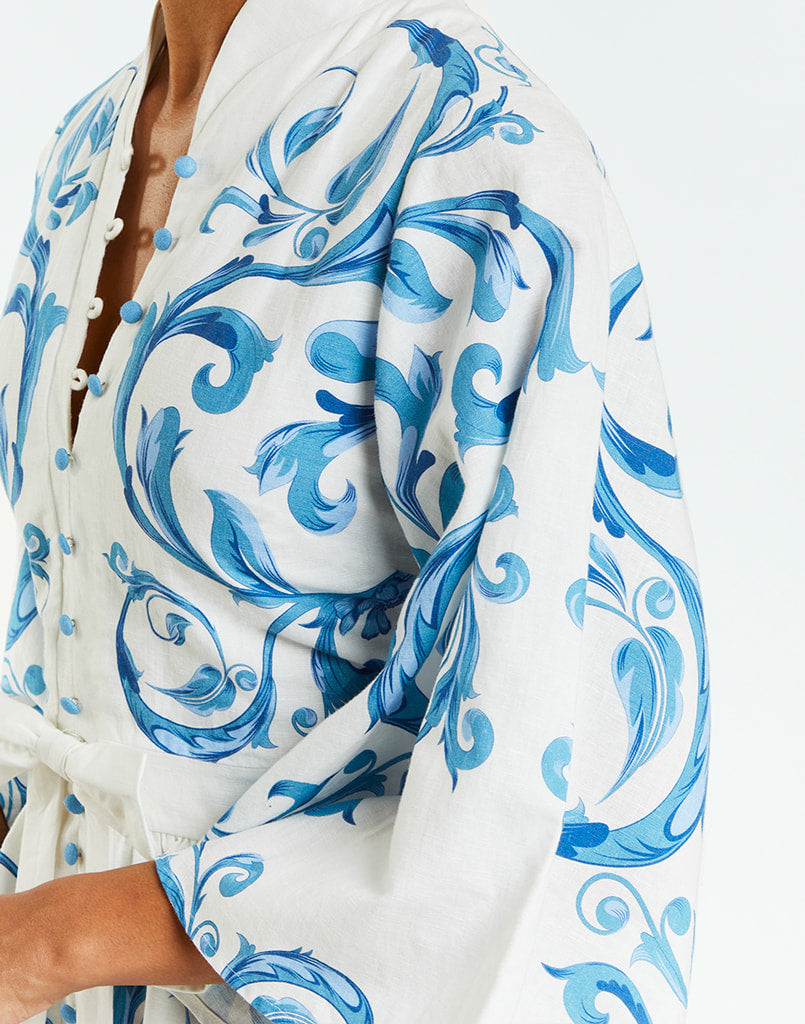Carmen Mini Dress in Blue & Ivory 10 / Blue Ivory Carmen Mini Dress in Blue & Ivory 10 / Blue Ivory