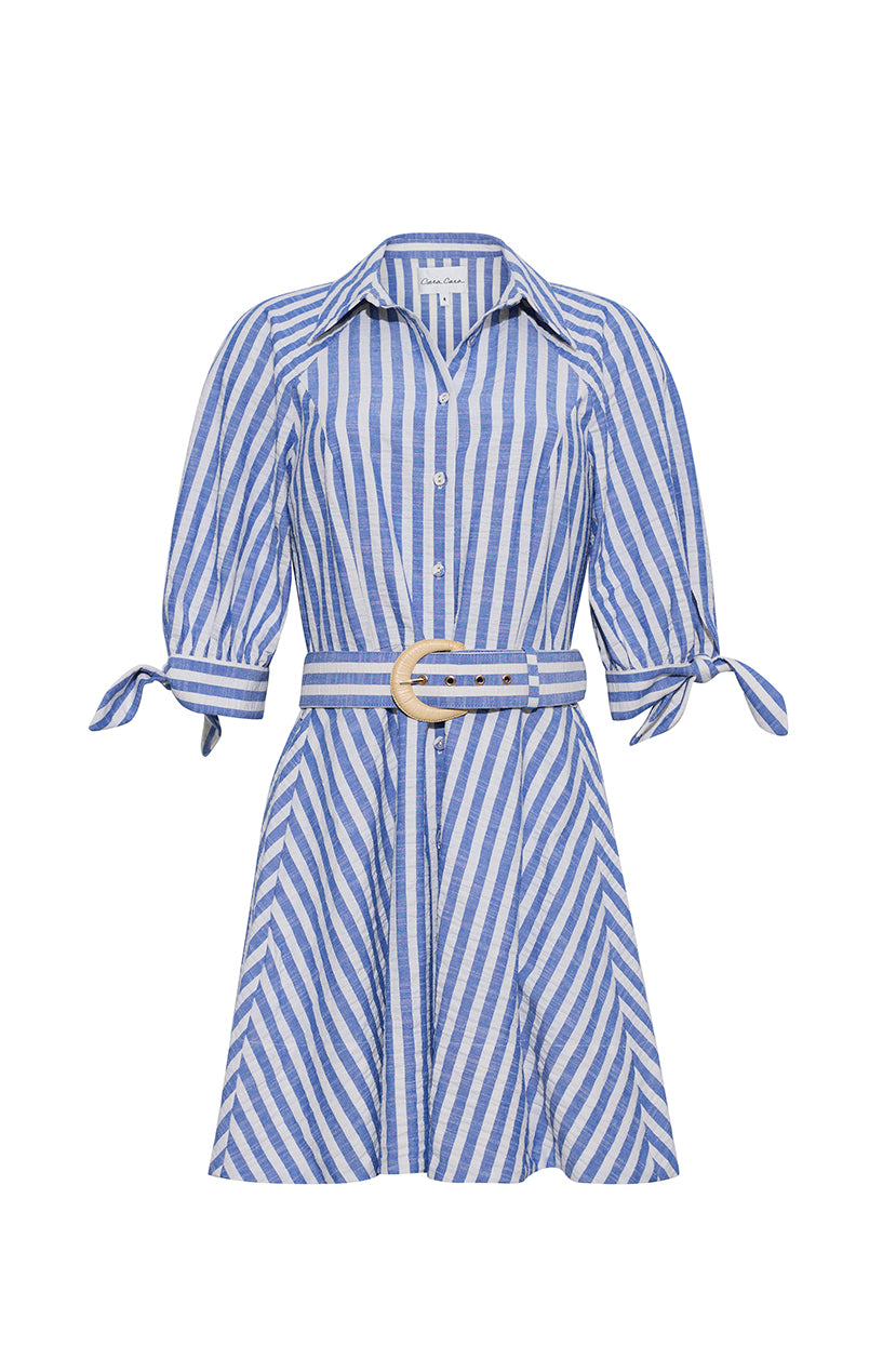Caro Mini Dress in Seersucker Blue