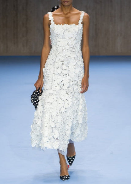Carolina Herrera Women's Embroidered Trumpet Midi-Dress - Ivory - Size 6 Carolina Herrera Women's Embroidered Trumpet Midi-Dress - Ivory - Size 6