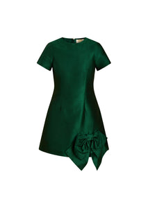 Carter Bow Mini Dress in Emerald Green