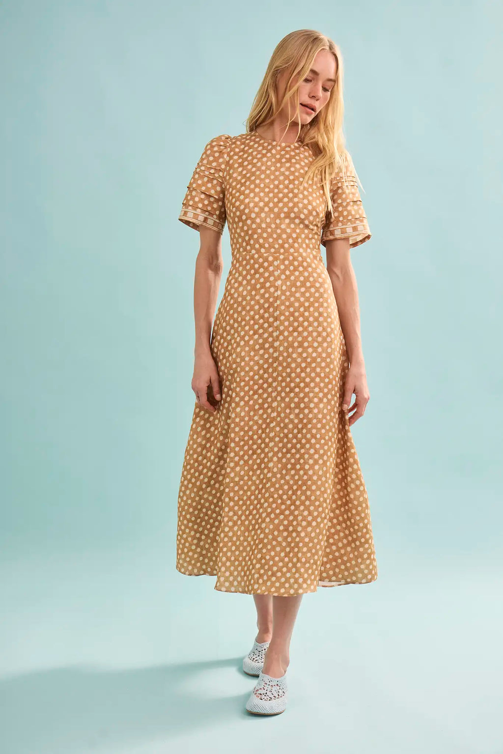 The Casey Dress in Coconut Sand Dot.