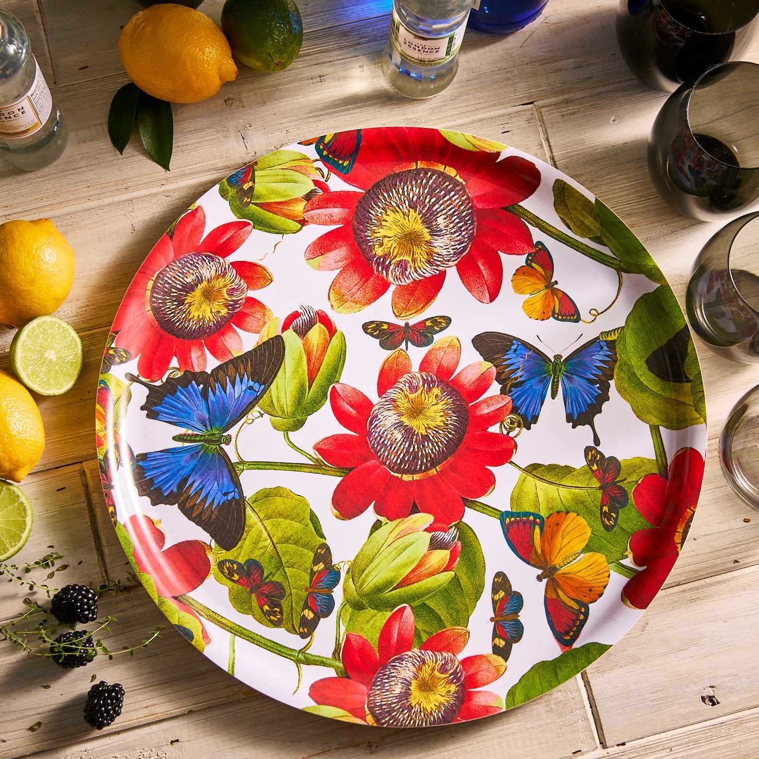 Butterflies Large Round Birchwood Tray