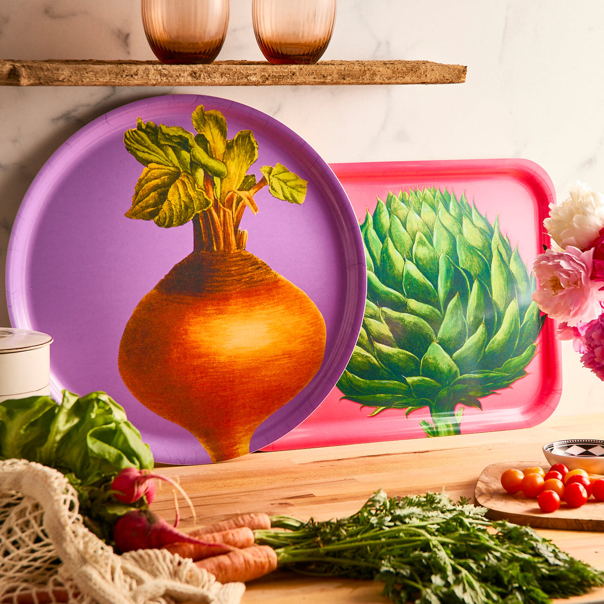 Golden Beet Large Round Birchwood Tray