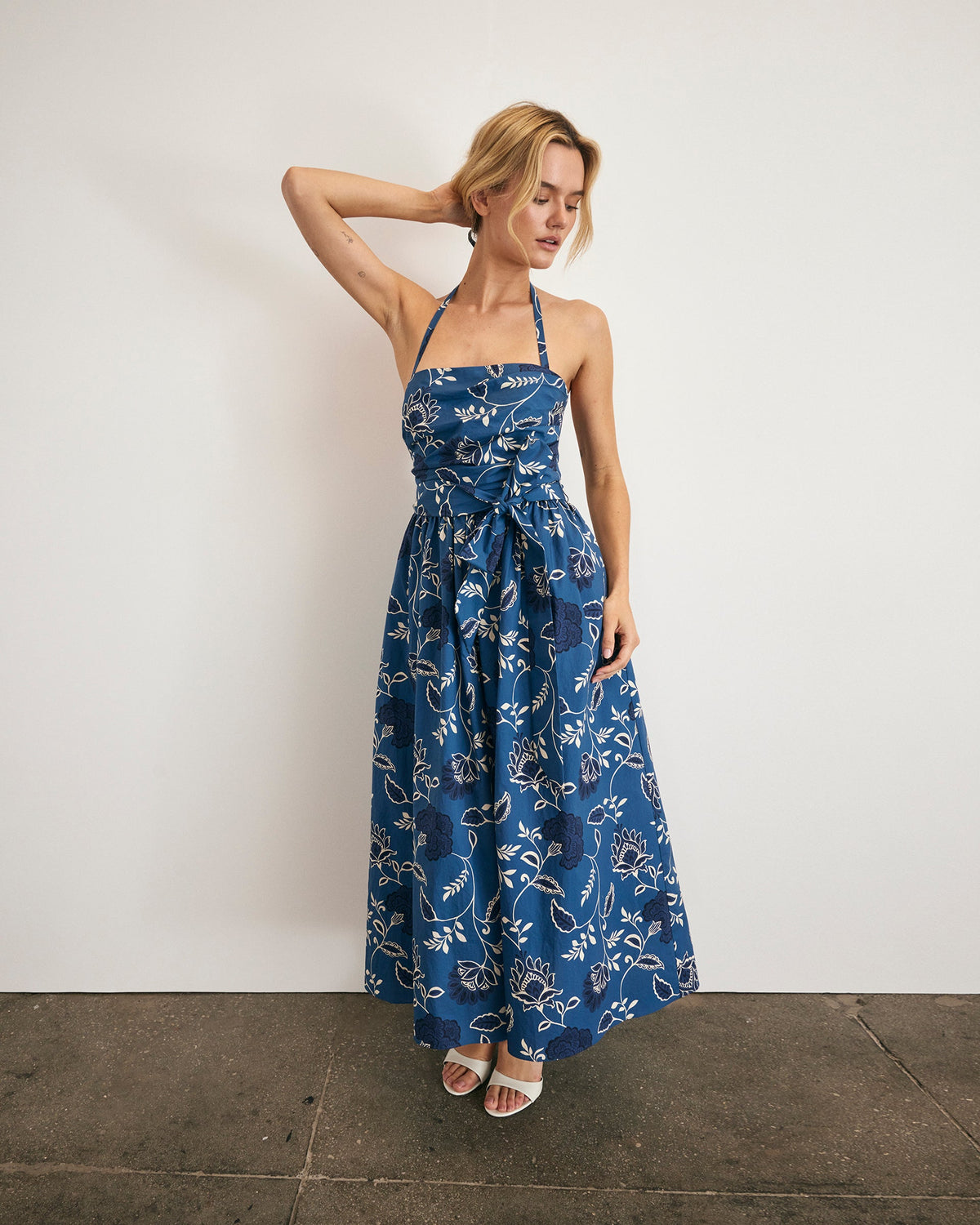 Cassandra Dress in French Blue & Cream