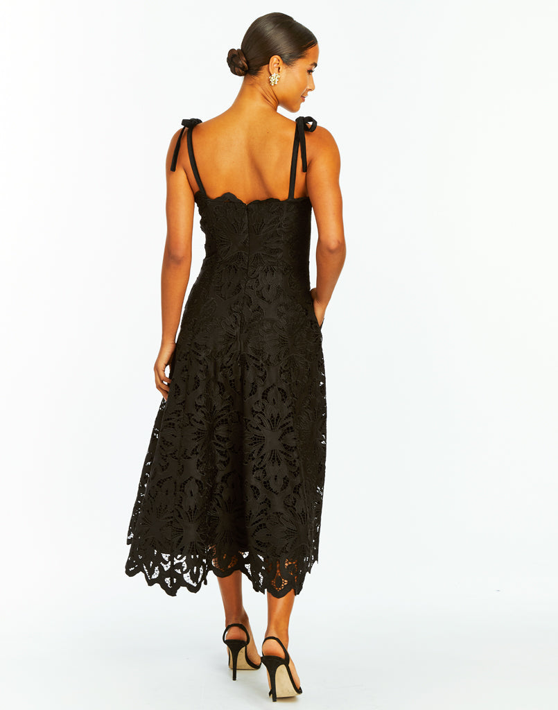 Cataleya Midi Dress in Black Lace