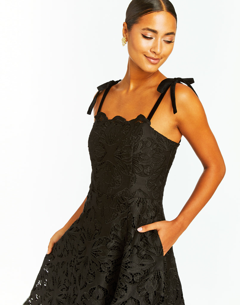 Cataleya Midi Dress in Black Lace