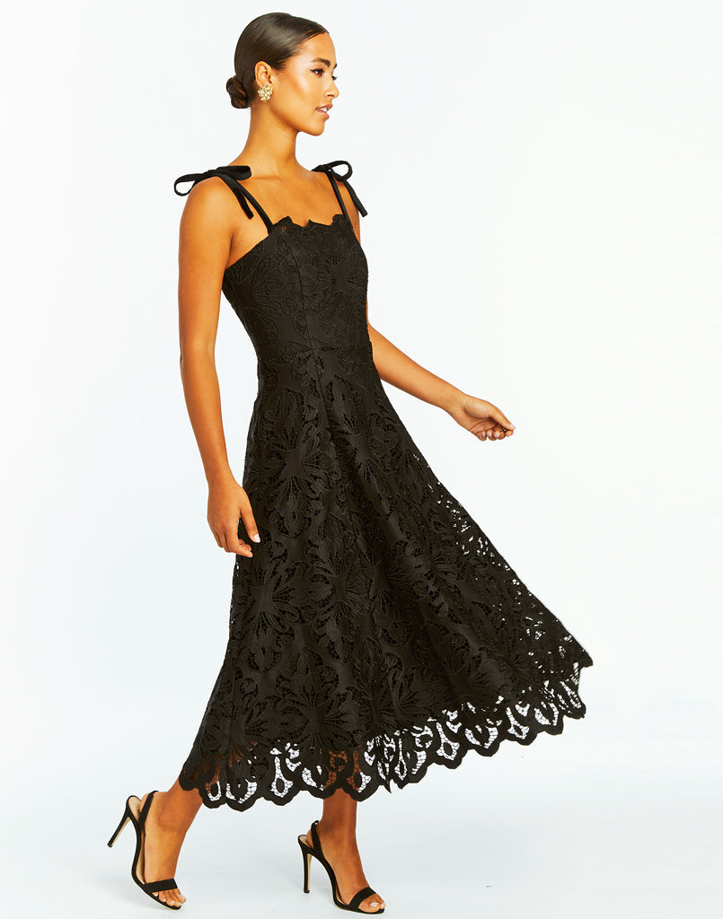 Cataleya Midi Dress in Black Lace