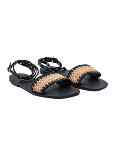 Catalina Raffia Sandal in Black