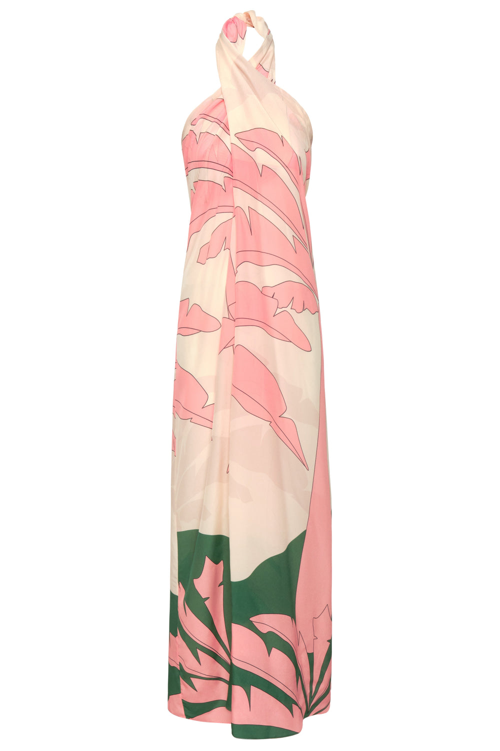 Cayetana Silk Crepe Maxi Dress in Peach Palms