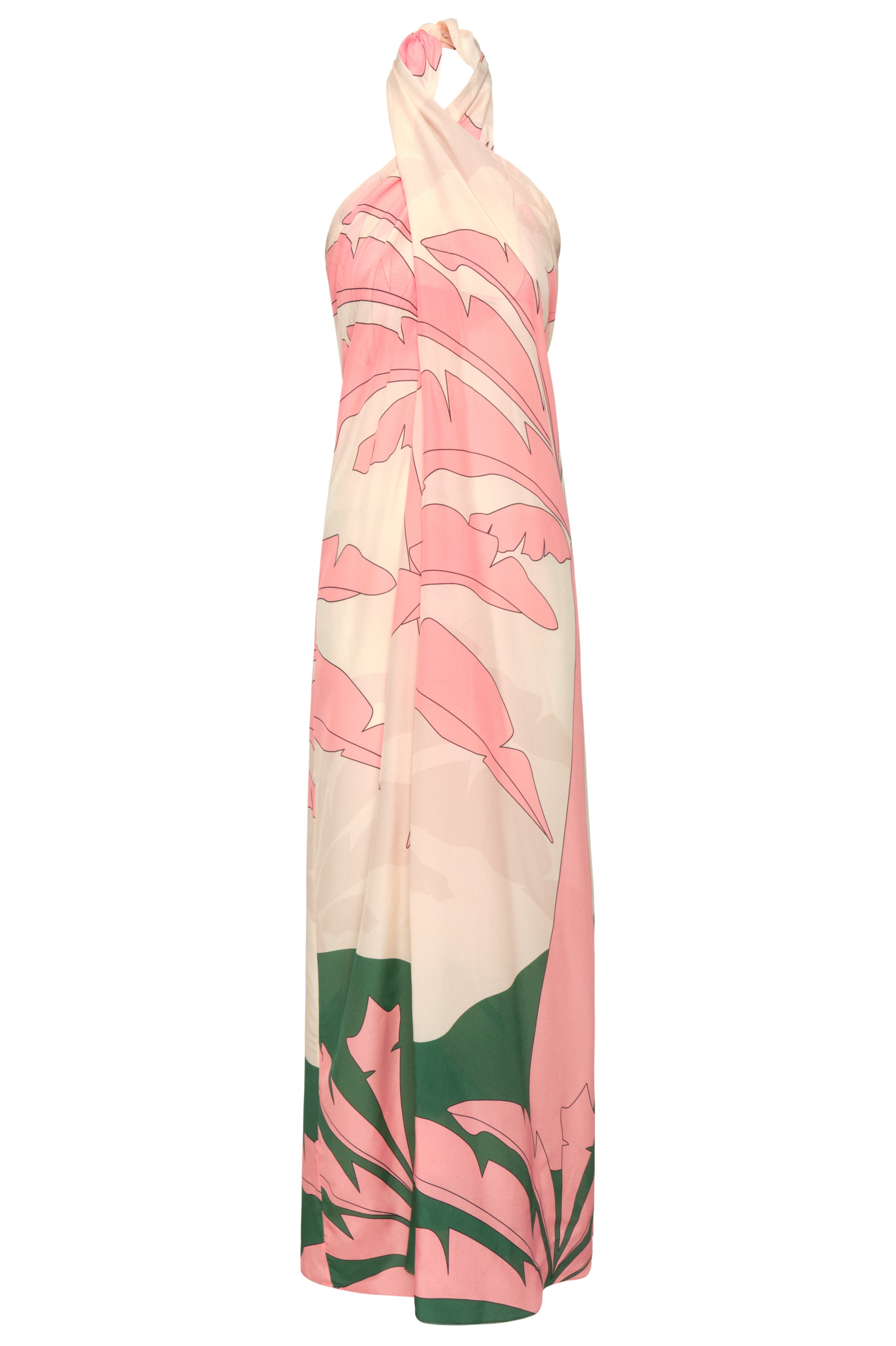 Cayetana Silk Crepe Maxi Dress in Peach Palms
