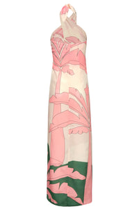 Cayetana Silk Crepe Maxi Dress in Peach Palms