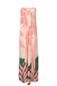 Cayetana Silk Crepe Maxi Dress in Peach Palms