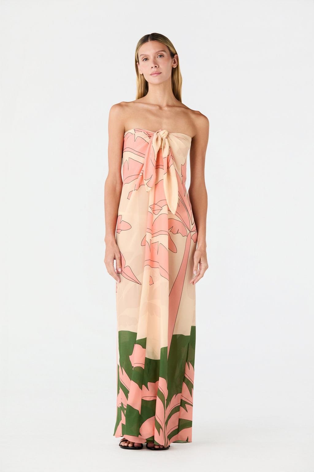 Cayetana Silk Crepe Maxi Dress in Peach Palms