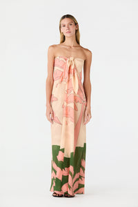 Cayetana Silk Crepe Maxi Dress in Peach Palms
