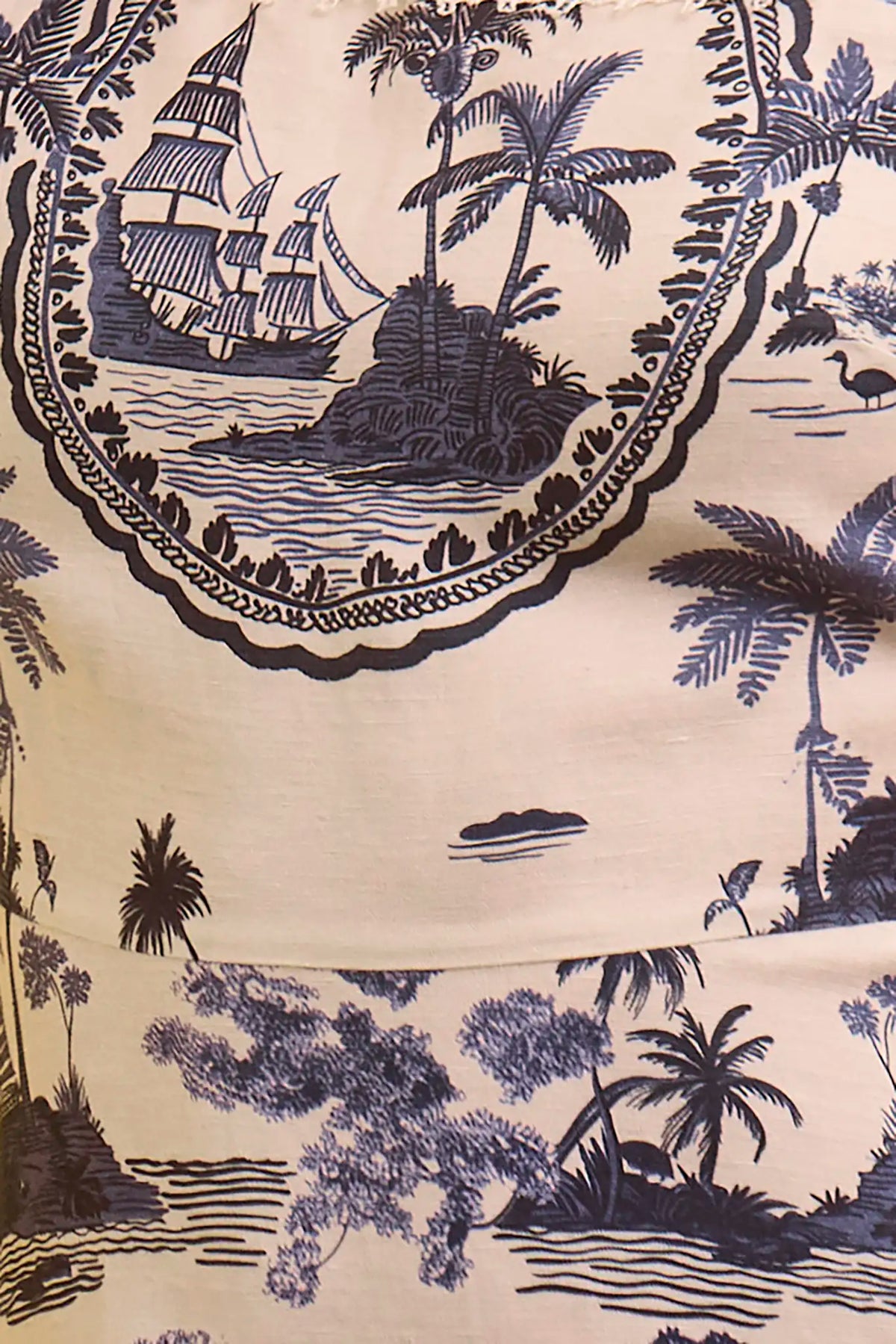 Close up of the Cecily Dress in Bermuda Toile.