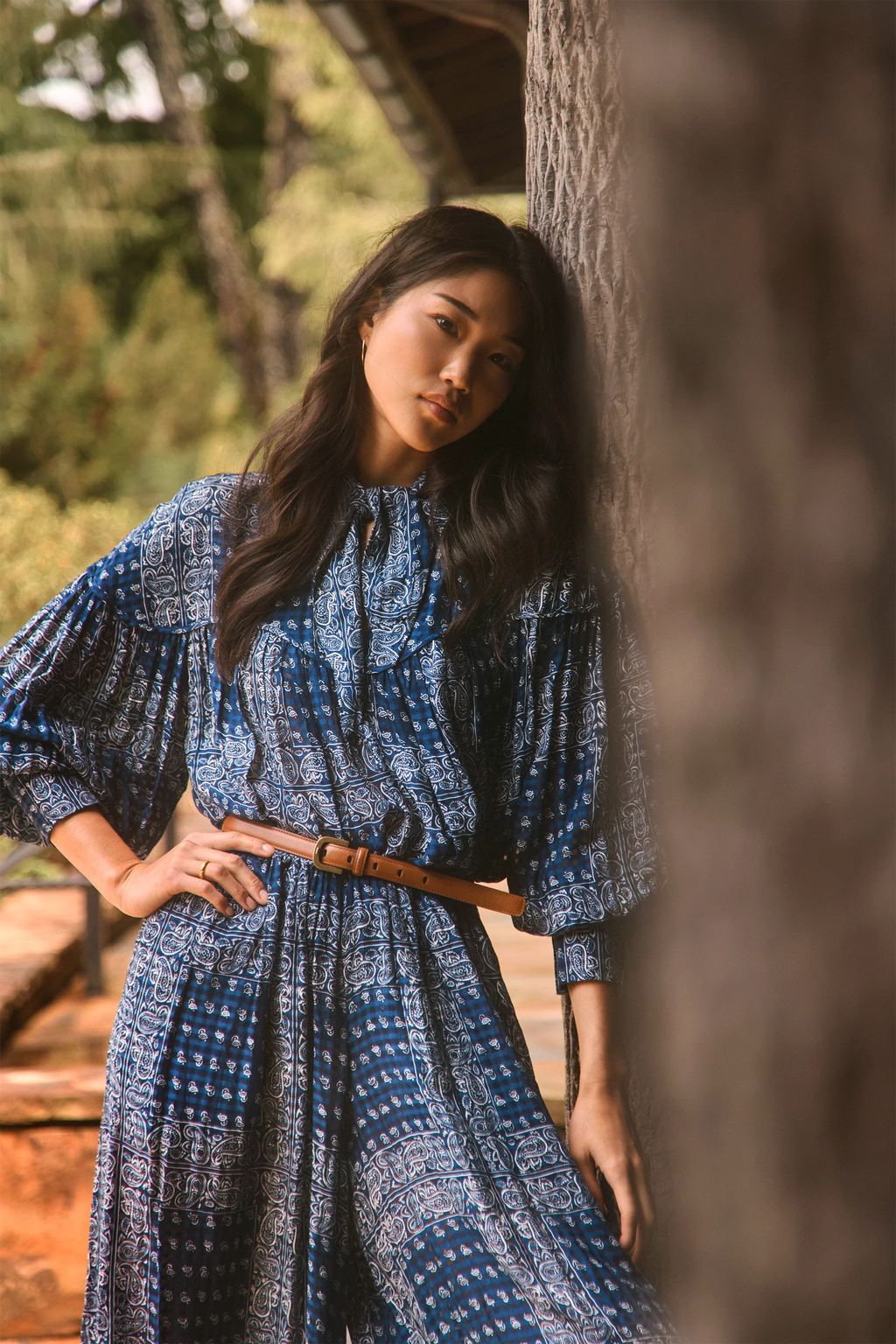 The Celeste Blouse in Inkwell Paisley paired with the matching Briggs Pants. 
