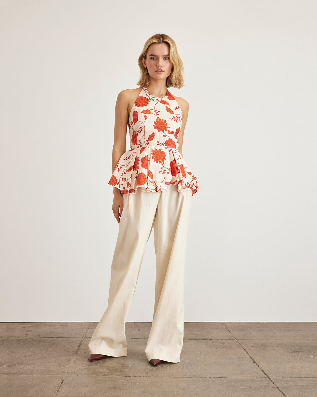 Celeste Top in Cream & Tomato