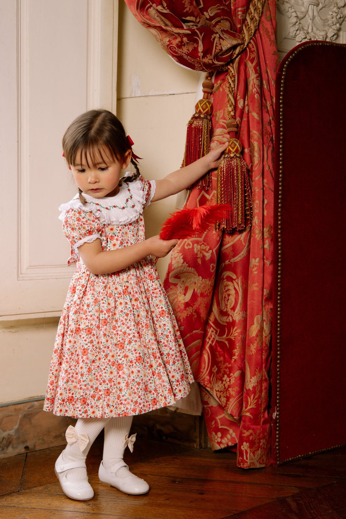 Celestine Red Floral Smocked Dress