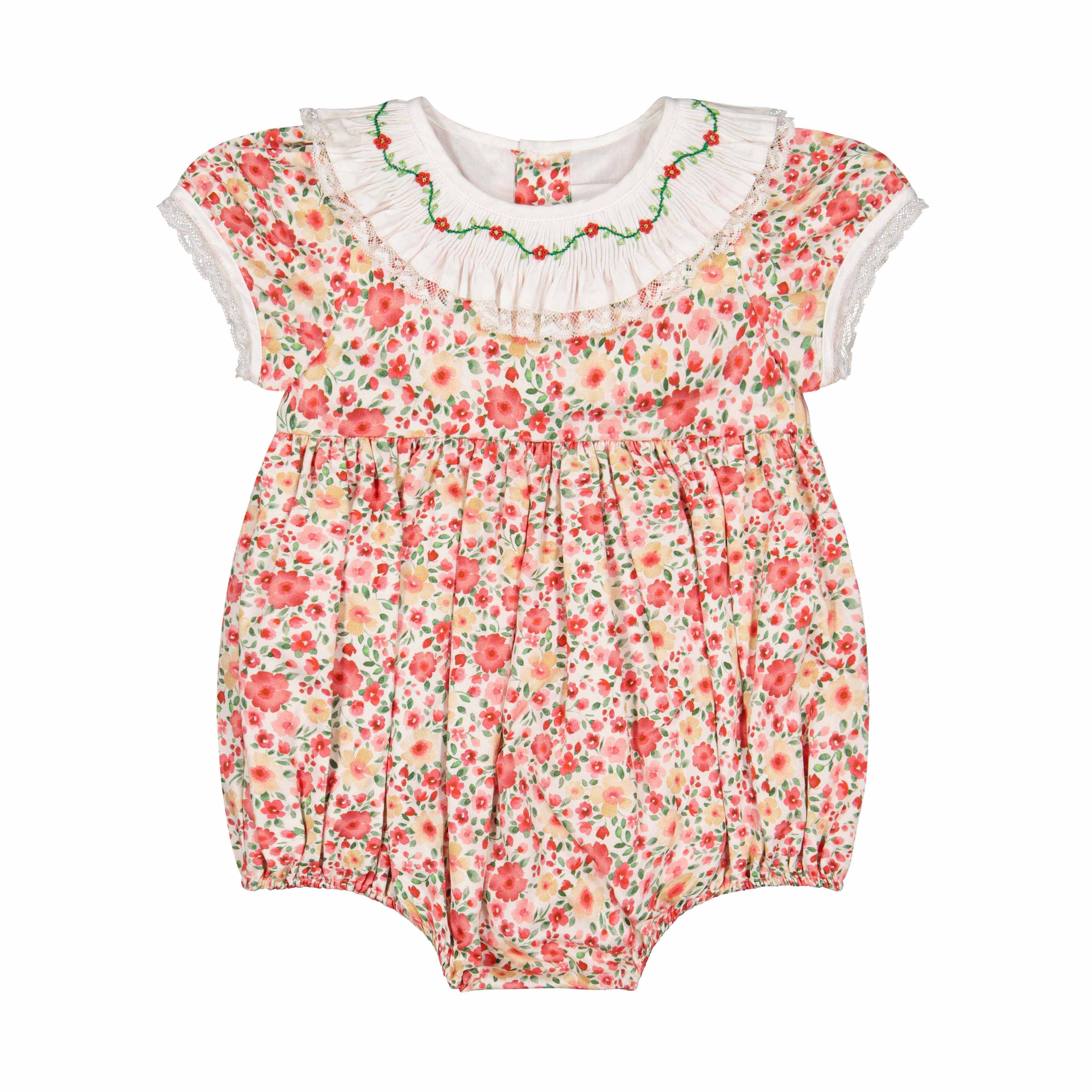 Celestine Red Floral Smocked Romper