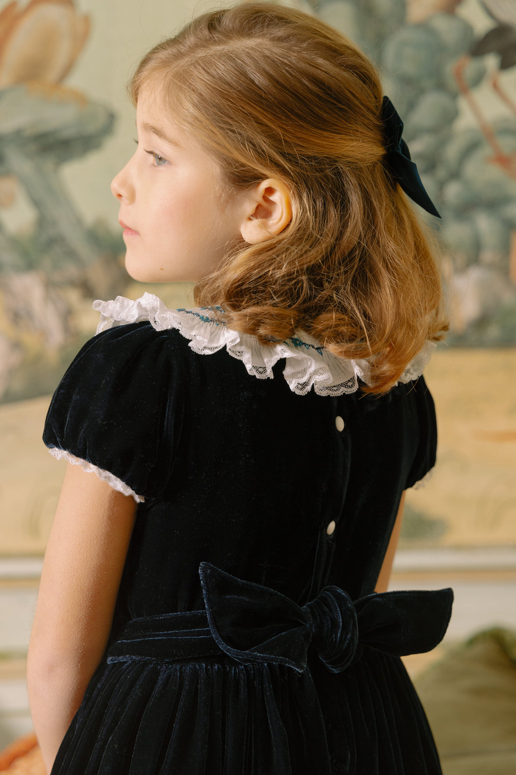 Celestine Navy Velvet Smocked Dress 2T