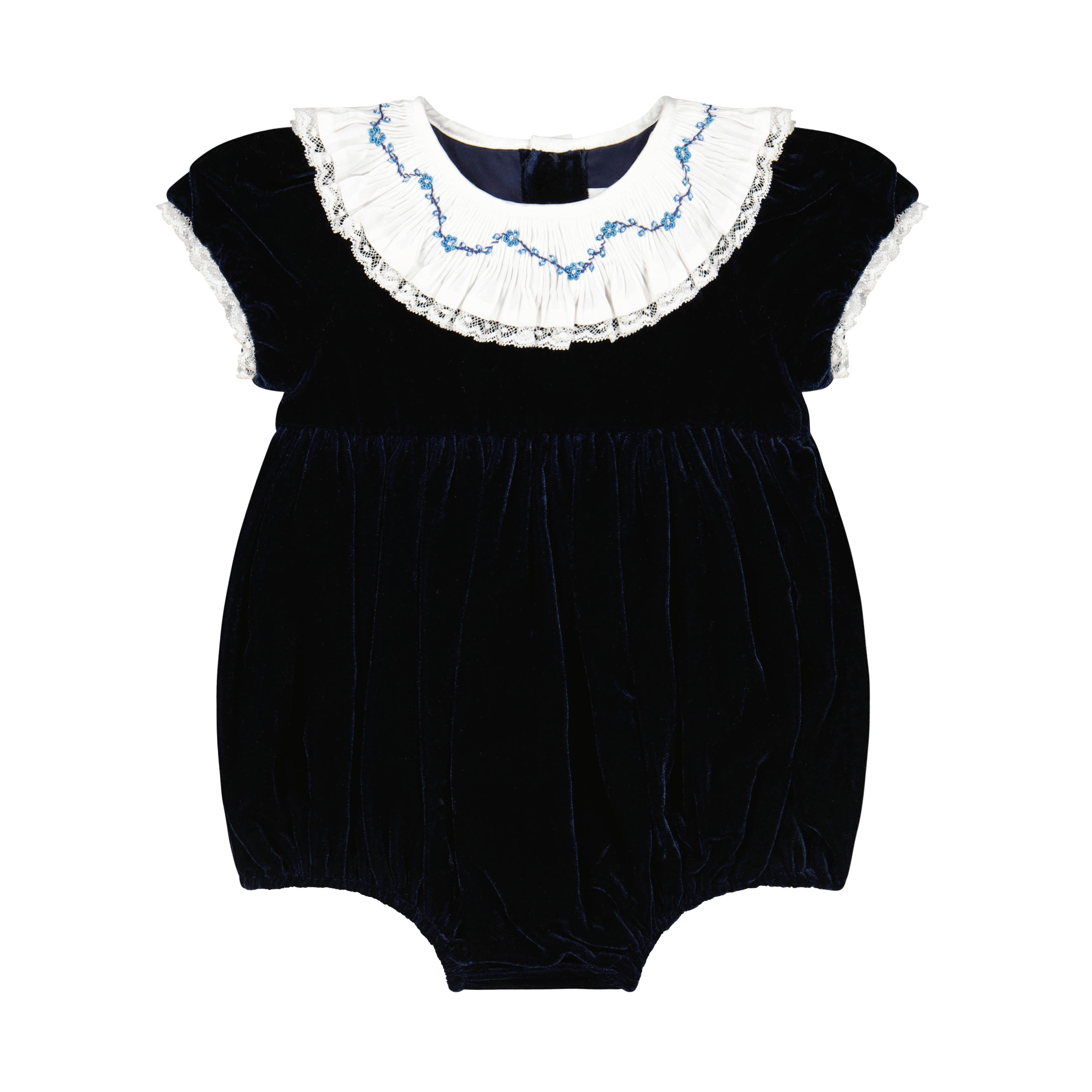 Celestine Navy velvet Smocked Romper