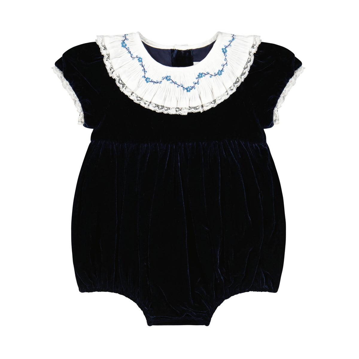 Celestine Navy velvet Smocked Romper