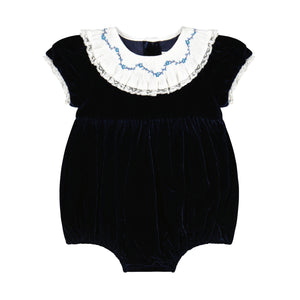 Celestine Navy velvet Smocked Romper