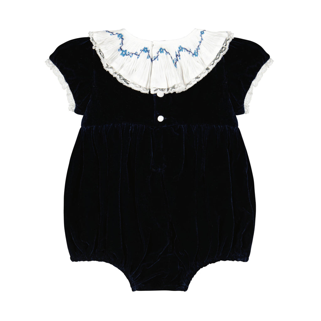 Celestine Navy velvet Smocked Romper