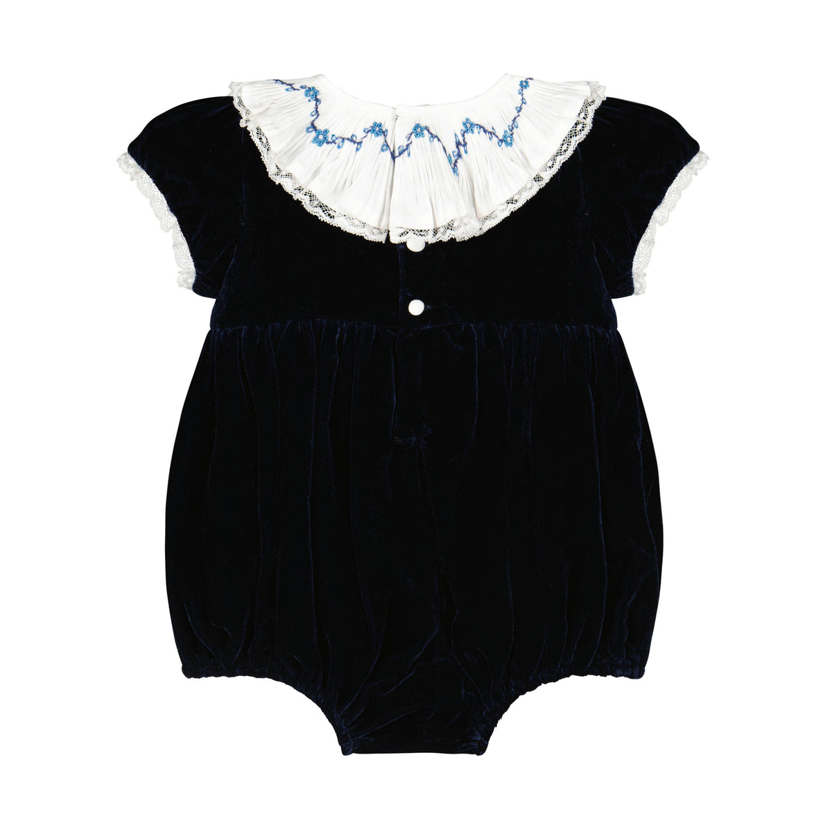 Celestine Navy velvet Smocked Romper