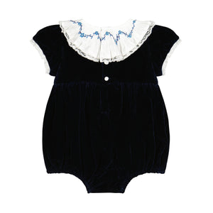 Celestine Navy velvet Smocked Romper