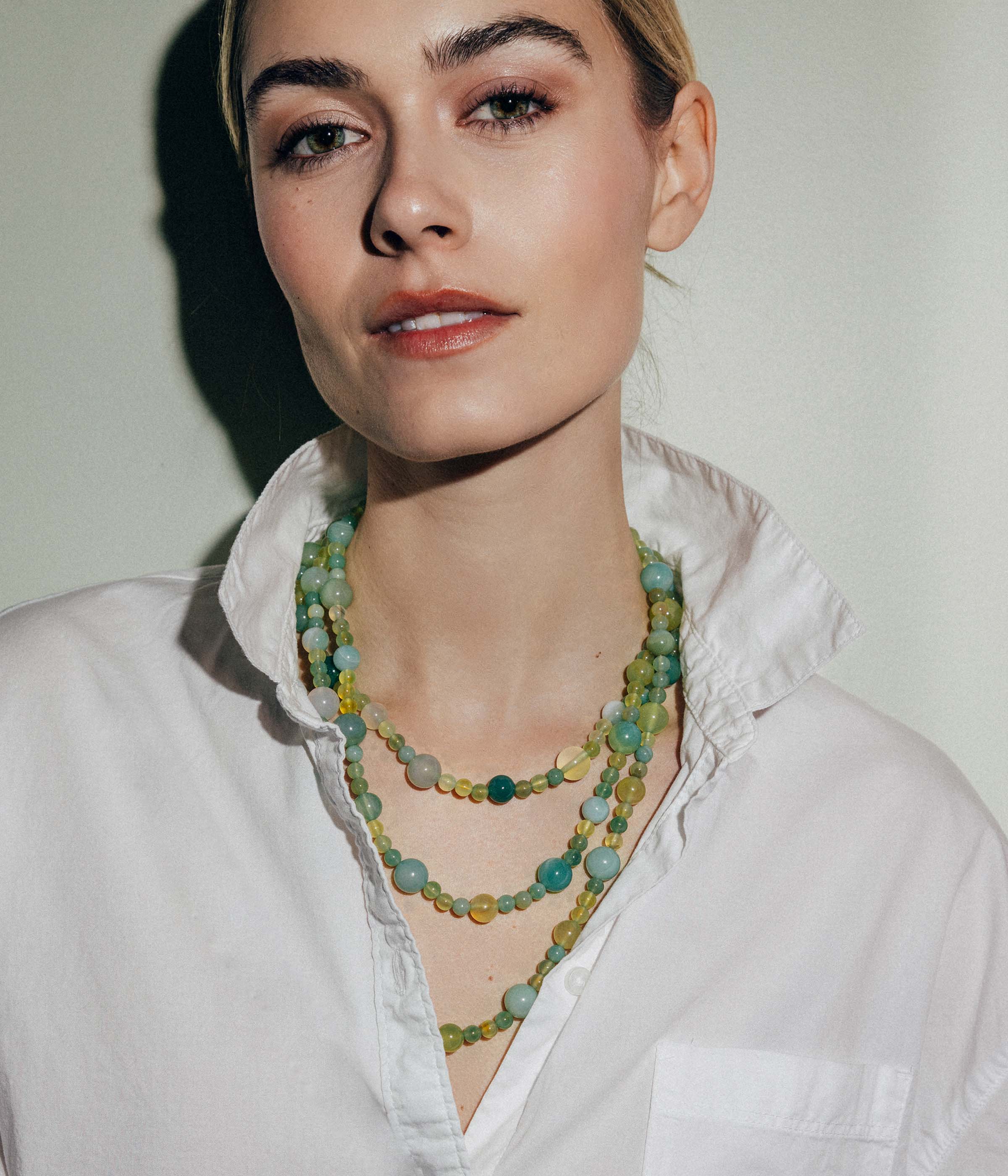 Celina Beaded Strand Necklace in Green