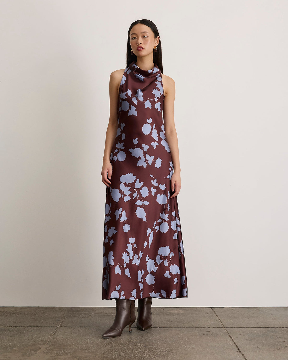 Celinda Dress in Deep Redwood/Shadow Blue