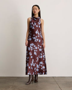 Celinda Dress in Deep Redwood/Shadow Blue