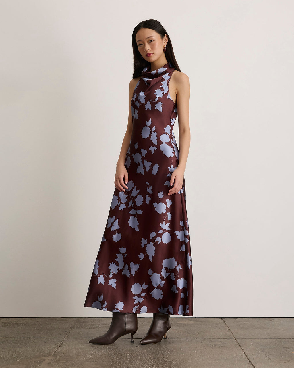 Celinda Dress in Deep Redwood/Shadow Blue