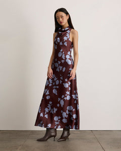 Celinda Dress in Deep Redwood/Shadow Blue