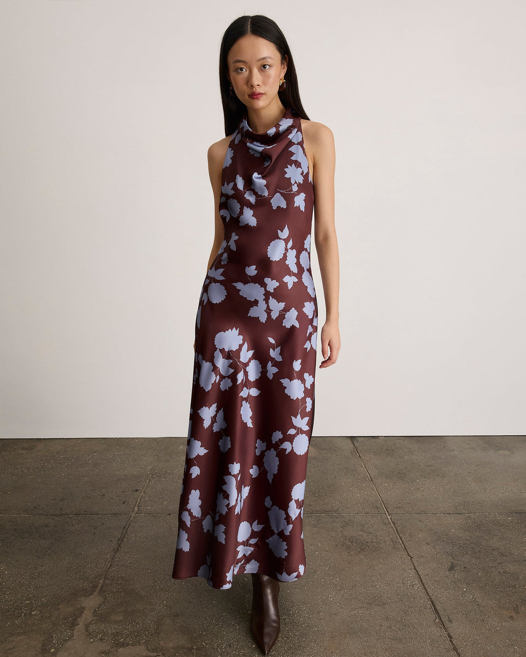 Celinda Dress in Deep Redwood/Shadow Blue