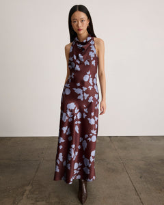 Celinda Dress in Deep Redwood/Shadow Blue