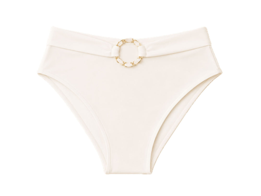 DreamSculpt Chain Ring High Rise Bikini Bottom in Blanc/Gold