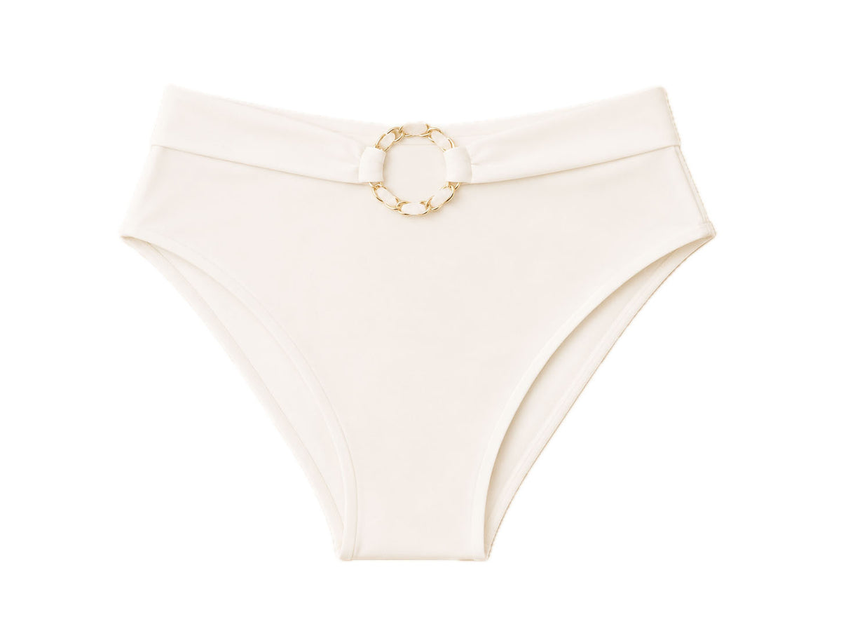 DreamSculpt Chain Ring High Rise Bikini Bottom in Blanc/Gold